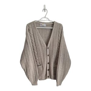 Vintage London Fog Cable Knit Cardigan  XL Grandpa Sweater Cabincore